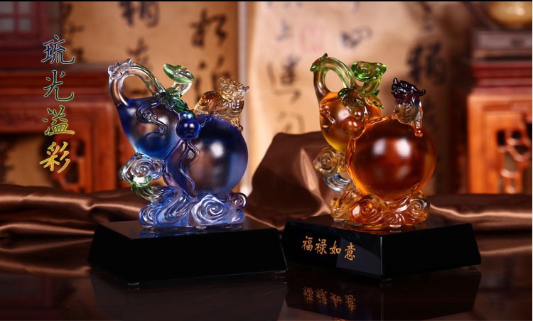 琉璃福寿如意摆件与琉璃葫芦 古法工艺中的吉祥雅器